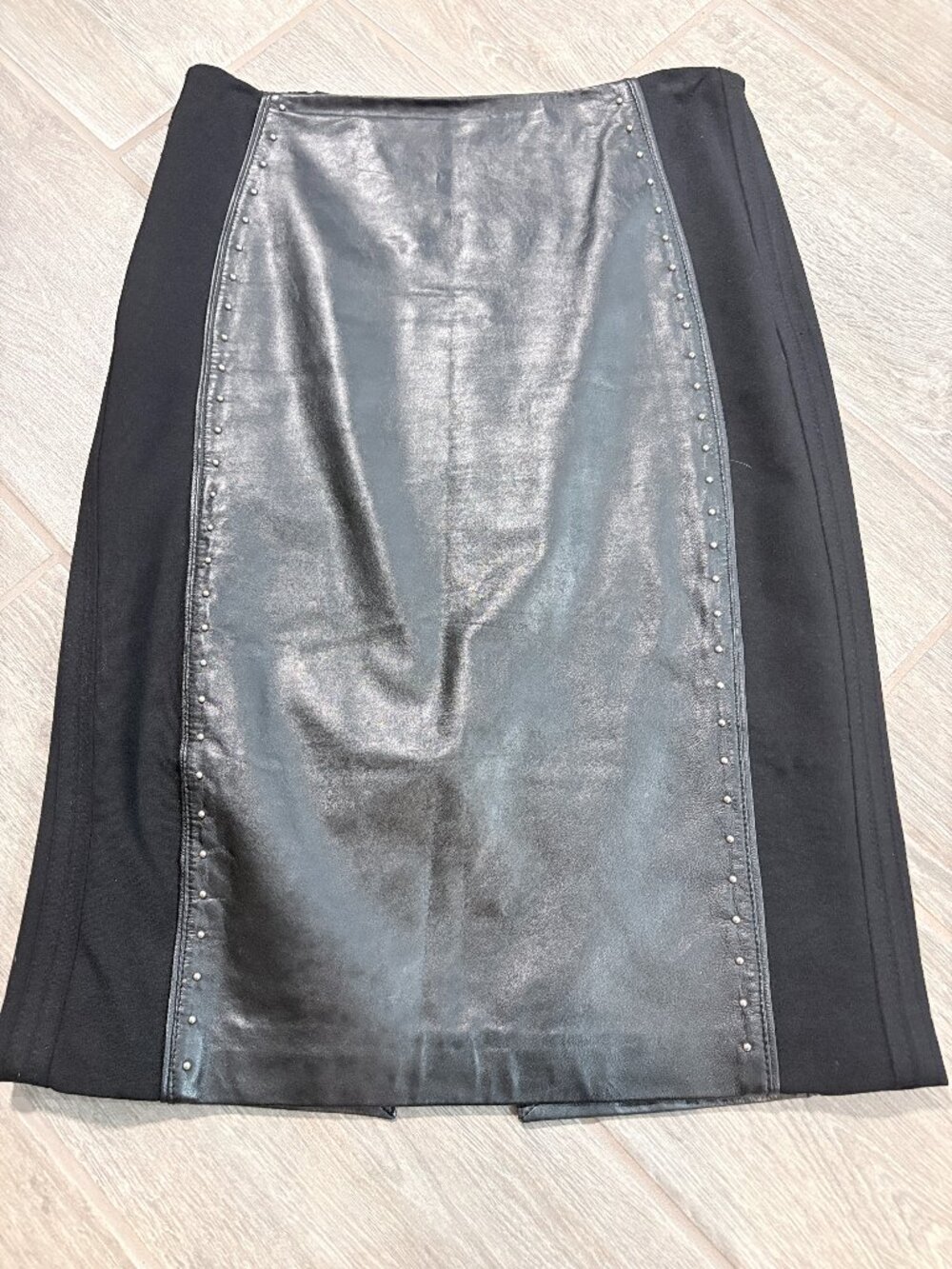White House Black Market black leather studded pencil skirt